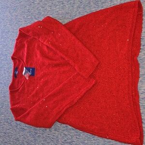 Apt. 9 Cozy Sequin Tunic w/ Detachable Scarf Collar Red Size L NWT